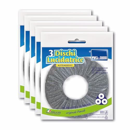 PARODI & PARODI- Discolux Disco Ricambio per Lucidatrice Pavimenti, Disco in Lana d'Acciaio Ideale per Pavimenti in Marmo, 5 Pezzi in Colore Grigio, Made in Italy, Dia 12,5