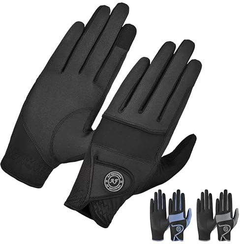 AF EQUESTRIAN Ladies Horse Riding Gloves – Lightweight, Touchscreen Compatible, Non-Slip Grip, Breathable Equestrian Gloves for Everyday Riding Rider Pro (Black, Medium)