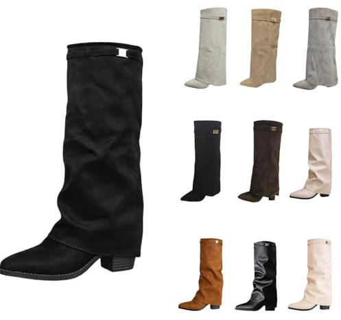 Stivali sopra il ginocchio da donna Shark Boots Stivali neri Slouchy Boots - Punta a punta Tacco con plateau Gambale lungo Stivali alti al ginocchio Invernali Pelle calda Moda Comfort Eleganti Stivali