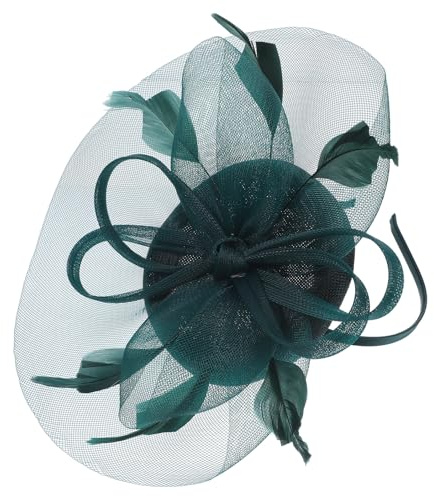 LRXIYODE Fascinator Donna Elegante in Rete Verde Scuro con Piume Copricapo Leggero per Matrimoni Tea Party e Cerimonie Accessorio Versatile per Acconciature da Sposa e Banchetti