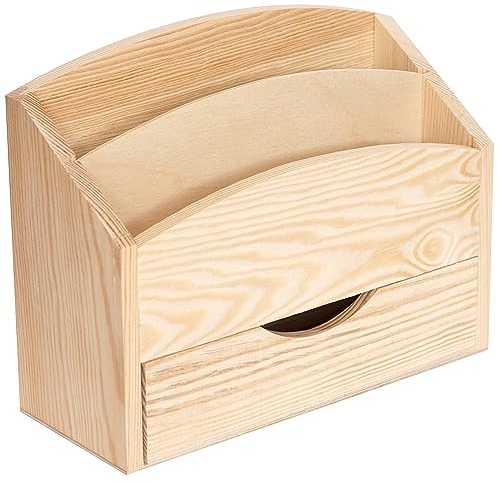 Creative Deco Schreibtisch Organizer | 2 Fächer mit Schublade | 25 x 10 x 20,5 cm (+/- 1 cm) | Büro Tisch Organizer Briefablage Holz Briefkiste Desk Organisation Dokumentenablage | Für Decoupage Deko