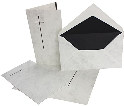 Neuser 15 stycken sorgsart-set – dubbelkort (11,4 x 19,5 cm) med kuvert 12 x 20 cm, marmorerad med sorgskors för sorgsindikation vid dödsfall