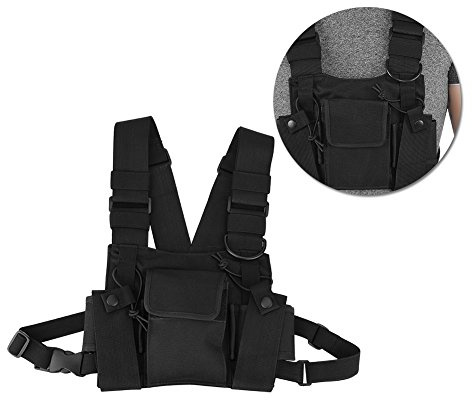 Walkie-Talkie Chest Bag, Bolsa Frontal de Nylon, Arnés de Pecho Bolsa Universal Ajustable con de Correa de Ajuste de Tres Anillos para el Rescate, la policía