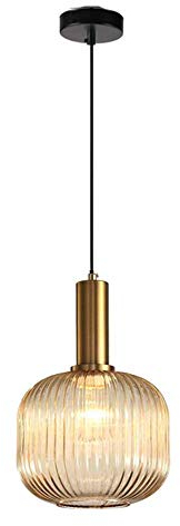 MZStech Moderner Kronleuchter, Bernsteinglas Pendelleuchte mit goldener Kupfer Pendelleuchte Hängelampe