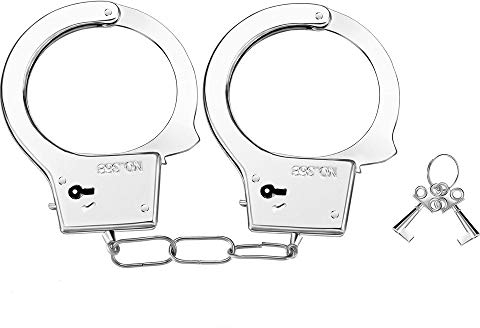 Amasawa Manette in Metallo con Chiavi, Manette Giocattolo per Bambini in Metallo, Chiave per Giochi Ruolo della Polizia, Accessori per Feste (Argento)