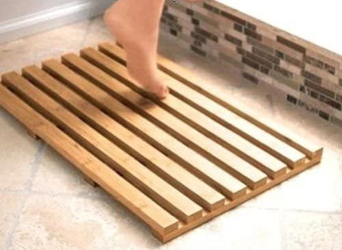 Almineez Bamboo Wooden Duckboard Sink Shower Bath Mat Duck board with Anti Slip Resistant Rubber Feet For Shower Spa Sauna - Multipurpose Kitchen Bathroom Toilet Slatted (Rectangular)