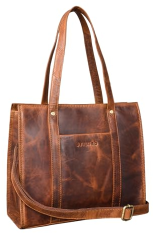 STILORD 'Ariana' Shopper Business Damen Leder Businesstasche Frauen Tote Bag Handtasche Arbeitstasche Bürotasche Vintage Elegant Echtleder, Farbe:kara - cognac