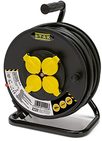 Professionelle Elektro-Kabeltrommel, 4 Steckdosen und Schuko-Stecker, H07RN-F3G1,5MM2, 40M, GS (TÜV)- IP44.