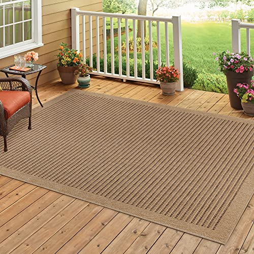 HomebyHome Outdoor Teppich Wetterfest 80 x 150 cm Läufer Natur Sisal und Jute Optik - Balkon Teppich Wasserfest Vintage Design - Waschbarer Teppich Küchenläufer, Garten, Terrasse und Camping