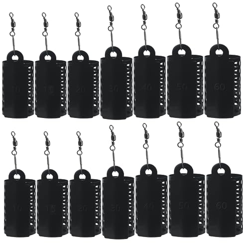 Kaelah Futterkorb Feeder, 14 Stück Angeln Metallkäfig Fishing Futterkorb mit Wirbel Snap Rund Futterkorb Feeder Zubehör 10/15/20/30/40/50/60g