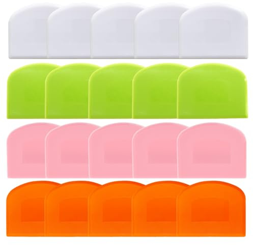 CEWIFO Bench Scraper Dough Scraper for Baking, 20 PCs BPA Free PE Plastic Flexible Bowl Scraper, Food-safe Plastic Dough Cutter for Bread Cake Dough Fondant Icing (White, Green, Orange, Pink)