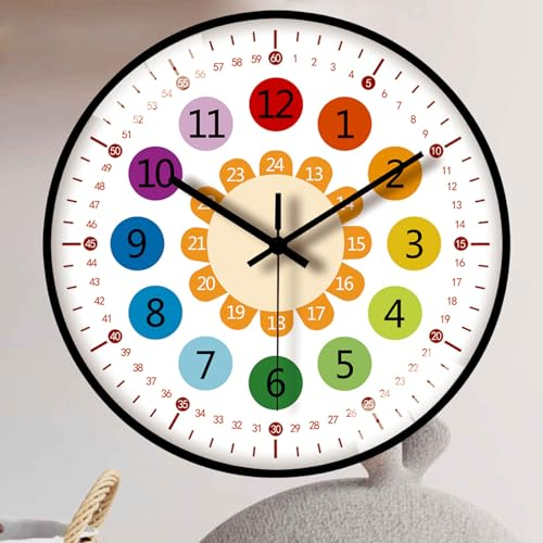 Orologio da parete per bambini senza ticchettio, 20 cm, orologio educativo per ragazze e ragazzi, per cameretta, cucina, soggiorno, camera da letto, ufficio