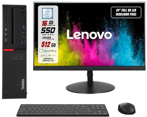 Lenovo Postazione Completa, Pc Desktop Intel i5-6500, Ram 16Gb SSD 512Gb, Monitor 24 FHD Libre Office, Compreso di Mouse e Tastiera (Ricondizionato)