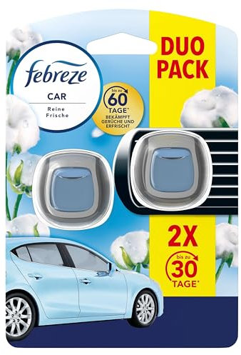 Febreze Auto Lufterfrischer Clip, 2 Stück, Reine Frische, Auto Duft bekämpft Gerüche bis zu 70 Tage