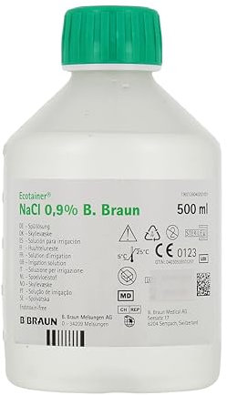 B BRAUN NaCl 0.9 Kochsalzlösung 500ml, isotonische physiologische Kochsalzlösung 0,9 Nasenfrei Kochsalzlösung Baby Natriumchlorid Wundreinigung Saline Solution Lösung Nasenspülung - Nasendusche