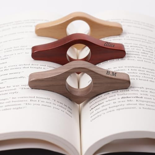 Just One More Page – Porta pagina personalizzato per il pollice, supporto per pagina per il pollice per leggere, in legno, regalo per gli amanti dei libri, topi di biblioteca, accessorio per lettura