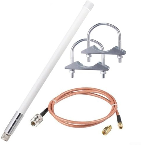 Glasfiber utomhusantenn med 5 8 dBi förstärkning och N hankontakt, inkluderar 1 m RG316-kabel och överföringskontakt för trådlöst nätverk på 860 930 MHz