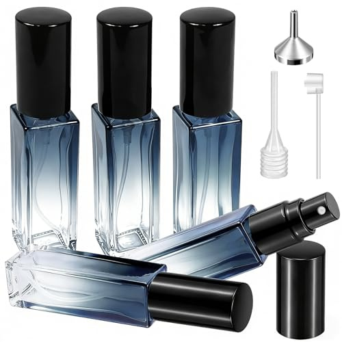 Qufiiry Pack 5 Botellas Perfume Recargable 10ml, Atomizador Recargable de Vidrio con Accesorios para Rellenar, Frasco Colonia Viaje Hermético, Perfumador Elegante para Hombre y Mujer