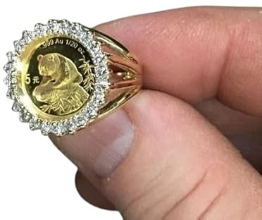 Pretty Jewels 2Ct Round Moissanite Panda Coin Wedding Ring, 14k Yellow Gold Plated (Yellow, 6.5)