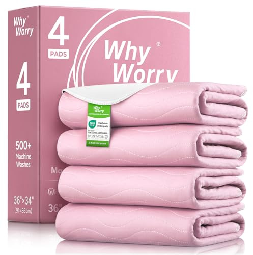 4 x WhyWorry Washable Incontinence Bed Sheets, 86x91 cm, Single Bed, Pink | Waterproof Bed Wetting Mats for Adults, Reusable Bed Pads, Pee Pads, Mattress Protectors, Maximum Absorbency
