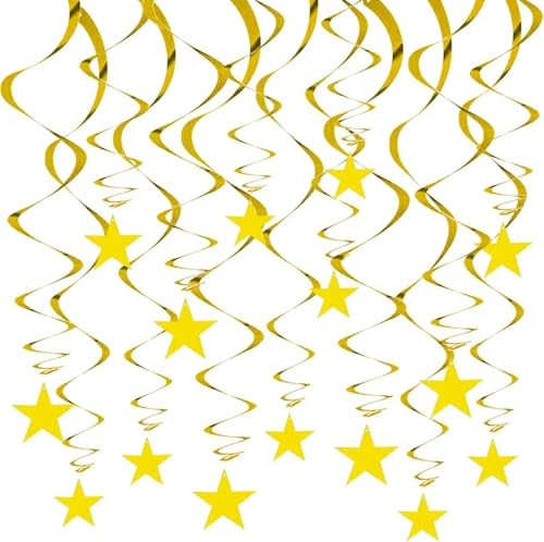 24 Pezzi Ghirlanda a Spirale a Forma di Stella, Spirale da Appendere al Soffitto, Stelle Filanti da Appendere, Decorazioni a Spirale per Compleanno, Matrimonio, Carnevale, Natale, Feste (Oro)