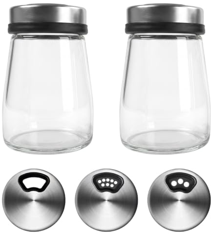 Salero y pimentero con tapa de orificios ajustables de acero inoxidable, Cristal y acero inoxidable, tarros de especias para cocina, para sal gorda, fina, queso parmesano, orégano