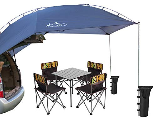 PlayDo Waterproof Teardrop Trailer Awning Portable Car SUV Awning Tent Sun Shelter Canopy for Camping 4 Persons (Blue)