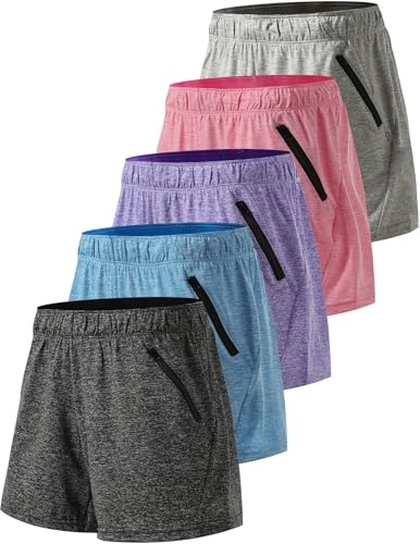 Liberty Imports 5-pack dam 12,7 cm snabbtorkande yogaträningsshorts med blixtlåsfickor, Utgåva 1, XL