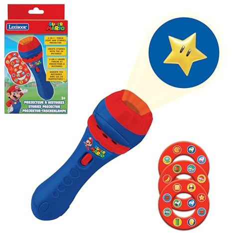 Lexibook, Super Mario, Geschichten Projektor, Taschenlampe und Projektor mit 3 Scheiben, 24 Bilder, erstellen Sie Ihre eigenen Geschichten, Spiel für Kinder/Jungen, Blau/Rot, LTC050NI
