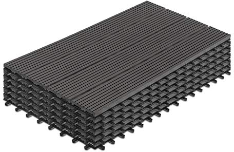 YUENFONG WPC Terrassenfliesen, Balkon Bodenbelag Balkonfliesen Kunststoff Bodenfliese in Holz-Optik Zusammenbaubar Klickfliese, 30 x 60 cm (6 Stück Set für 1m², Anthrazit)