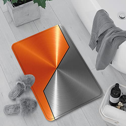 Badematte rutschfest, Badteppich für Badezimmer,Orange und Grau, 3D-Stil Maschinenstrukturbild Detaillierte moderne Kontrastfarben, Bla,Waschbar Badezimmerteppich für Wohnzimmer Schlafzimmer 60x100 cm