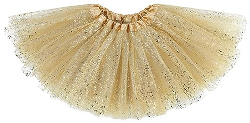 Century Star Sparkle Gold Tutu for Toddler Girls Tulle Ballet Skirts Princess Tutus for Baby Kids Infant 3 Layers Halloween Christmas Dress up Birthday Party Festival 2-8 Years