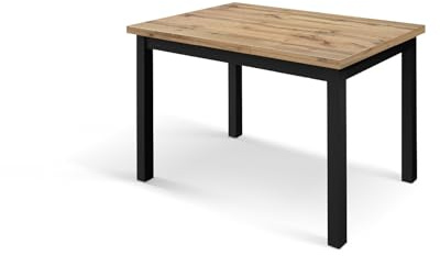 PAZZO DESIGN Table extensible Tommaso, chêne rustique, pieds noirs, table de cuisine, table de salon, fabriquée en Italie, 110 x 70 x 76,5 cm - id_2142