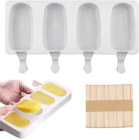 Stampi per Ghiaccioli in Silicone,Stampi per Ghiaccioli con 50 Bastoncini,Stampi per Gelato,Stampo per Ghiaccioli,Stampi per Gelato fatti in Casa,per Bambini Adulti