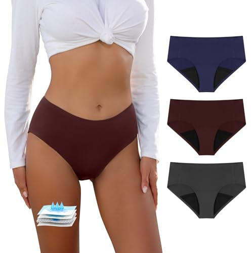 Carer Lot de 3 Culottes Menstruelles avec Coussinet d'Absorption Instantanée de 50 ml, Tissu Imperméable Anti-Fuites Latérales, Protection Hygiénique pour Menstruation Taille M Multicolores