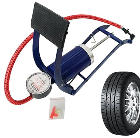 Pedalpump - fotpump, basketfotspump, bärbar däckpump med manometer för