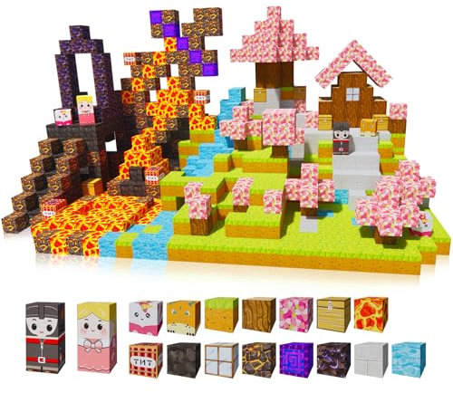 Magnetische Bausteine 176 Pcs,2.5CM/Magnet Welt Sensorik BlöckeSet,Minecraft Magnetic Blocks für Kinder ab 3 Jahren, Geschenk für Jungen und Mädchen