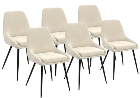 IDMarket - Juego de 6 sillas THALYA de terciopelo beige con reposabrazos