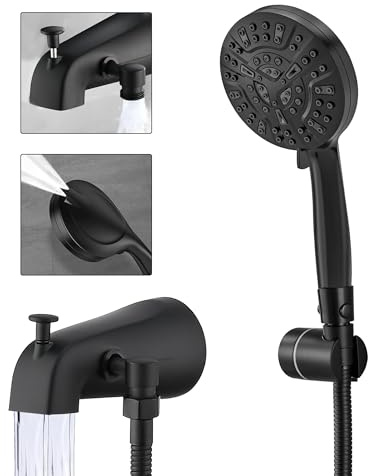 SUBEIXI Black Tub Spout with Diverter,10 Settings High Pressure Hand held Shower with ON/OFF Pause Switch, All Metal Bathtub Faucet with Sprayer