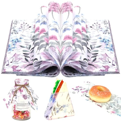 150 Sheets Purple Wildflower Food Wax Paper, 9.8x8.3in Wildflower Red Poppy Grease Proof Deli Paper for Sandwich Snack Wrap Home Kitchen (A) (A)