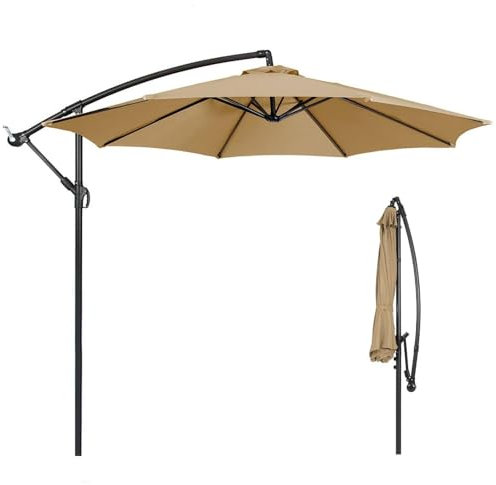Sombrilla De Jardín Ø270cm Parasol Excéntrico con Manivela Y Soporte De Metal 8 Varillas con Ángulo Ajustable, Impermeable para Terraza Exterior Balcón
