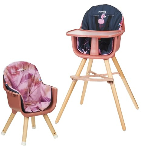Chaise Haute Bébé évolutive 2 en 1 - Dès 6 mois jusqu'à 5 ans - Coussin réversible - Plateau réglable - Repose-pieds, Siège et Fauteuil Enfant -Puericulture Bébé- Design Moderne Bois (Chaise 5)