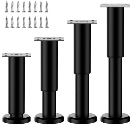 YMTWSRY 4PCS Adjustable Bed Support Leg, Black Metal Table Legs 18-30cm Heavy Duty Replacement Furniture Feet for Sofa Dresser Cabinet Chair