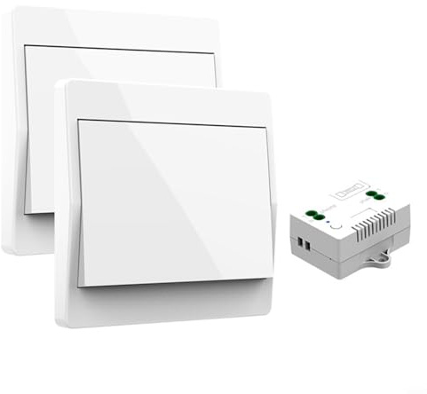 Kit interruttore luce telecomando autoalimentato wireless, impermeabile, montaggio a parete, senza fili, design senza batterie, per illuminazione interna ed esterna in case, bagni o patio (2 v1)