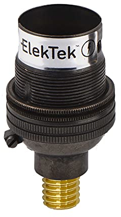 ElekTek Unswitched Lamp Holder Bronze B22 BC Bayonet Cap & Shade Ring with CNC Solid Brass 7/16th Screw-in Wood Mount - Made in UK