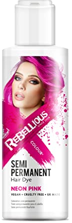 Rebellious Colours 100% Vegan Semi Permanent Hair Dye Colour (100ml), bright Neon shades that glow under UV Blacklight, Vegan & Cruelty free (Neon UV Pink)