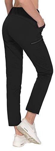 Little Donkey Andy Hose Damen Stretch Outdoor Wanderhose Baumwolle Weich Jogger Kordelzug Reißverschlusstaschen Jogginghose Trekkinghose Funktionshose Schwarz L