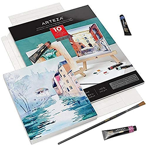 Cadre Arteza DIY, bloc de papier d'art pour aquarelle, 17,8x21,8 cm, 10 feuilles, bloc de toile épaisse, 140 lb, 300 g/m², sans acide, bloc en pulpe de coton pour la peinture et arts mixtes