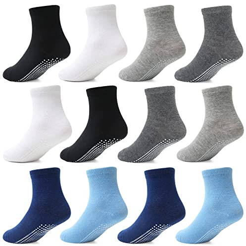 HYCLES Stoppersocken Kinder - 12 Paar ABS Socken Kinder Baby Jungen Kleinkind Rutschfeste Socken für 0-10 Jahre Antirutsch Socken Mädchen 3-5 Jahre