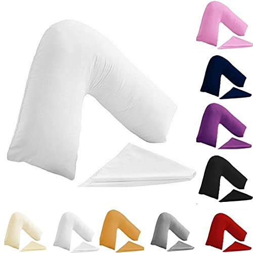 Buzzbuy Federa per cuscino a forma di V, 100% policotone, supporto ortopedico per schiena e collo, per gravidanza/allattamento, solo federa (bianco)